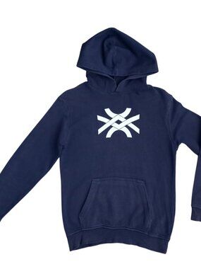 Benetton Navy Blue Hoodie Boys Size XL 11-12 Years Logo Pullover Sweatshirt